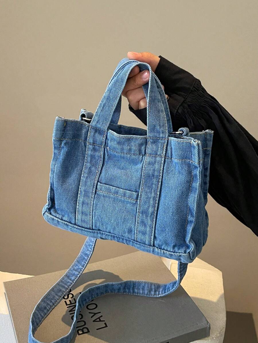 Korean Fashion Minimalist Large Capacity Shopping Bag Ins Stylish Solid Color Casual Tote Handbag Adjustable Shoulder Strap For Women