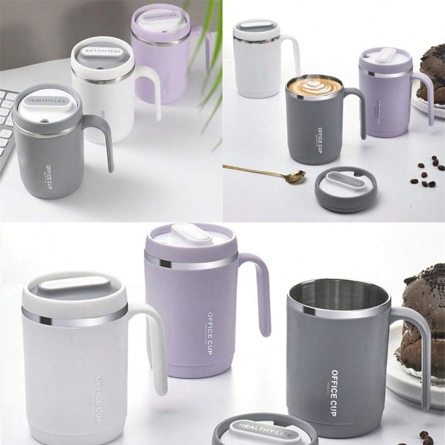1 pièce Mug pour couple, cadeau très attrayant, en plastique avec couvercle, tasse à café et ustensile de boisson portatif