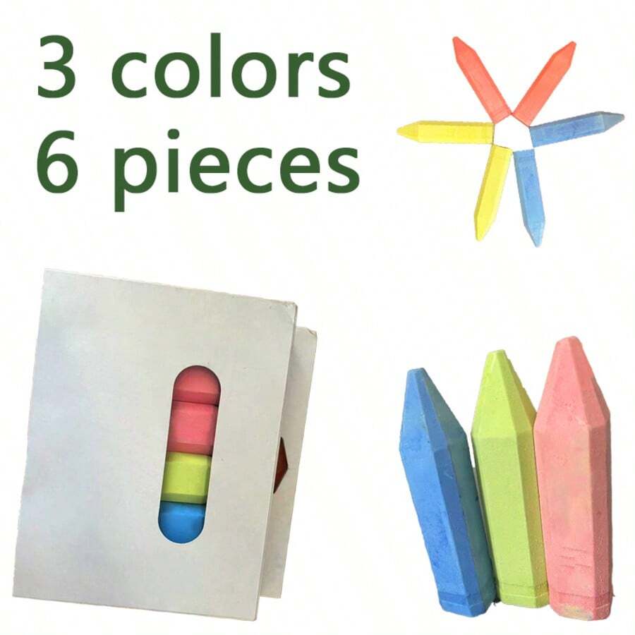 6 paquetes de tiza cuadrada para acera lavable de 3 colores, adecuada como regalo para fiestas, arte al aire libre, pintura, suministros escolares, de vuelta a la escuela