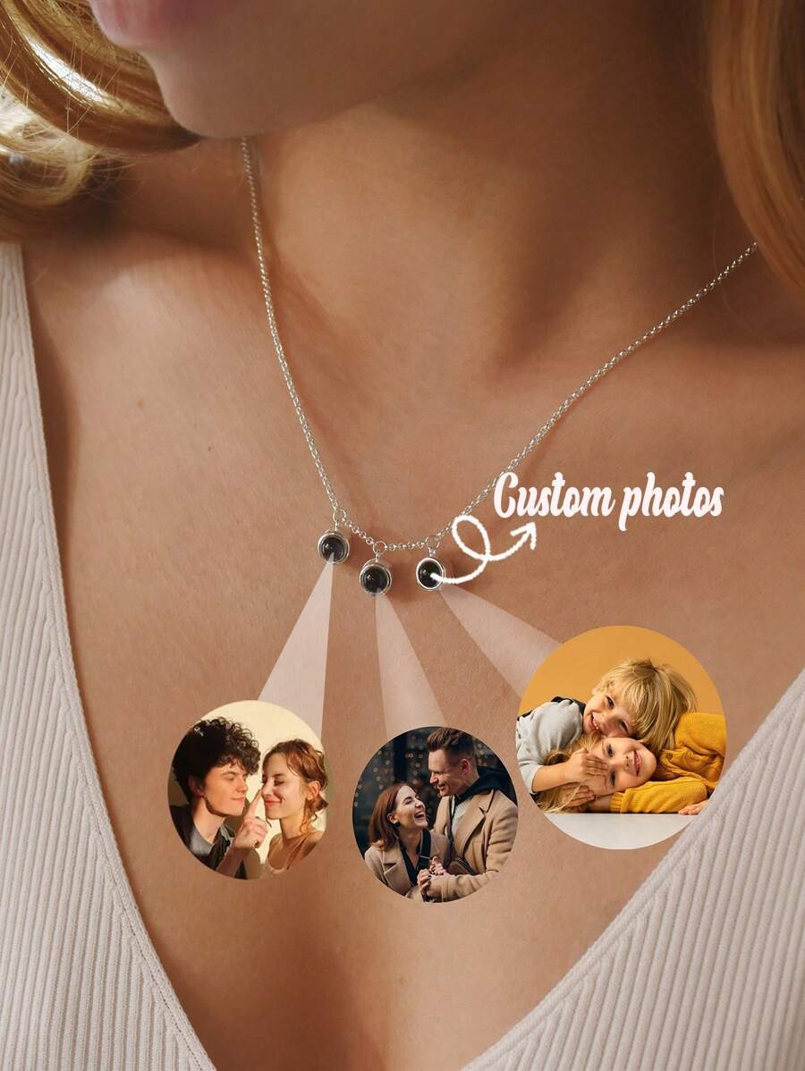 Collar con proyección de foto personalizada, colgante circular de acero inoxidable con 3 imágenes, joyería de alta calidad, moderna y minimalista para hombres y mujeres, joyería conmemorativa personalizada, gran regalo para el Día de la Madre, apto para uso diario, fiestas, graduaciones, aniversarios, regalo de Navidad para la familia