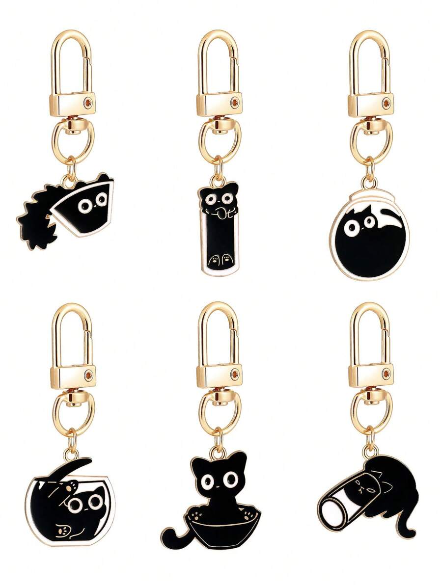1 Stück Süßer Schlüsselanhänger aus Zinklegierung mit Katzen-Design, niedliches ausgelassenes Kätzchen Anhänger Accessoire für alle Jahreszeiten