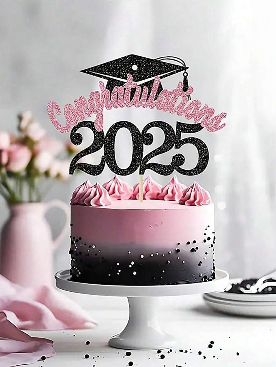 1pc 2025 Graduation Cap And Diploma Certificate Cake Topper, Cake Picks,Black, Pink Colors Are Available For 2025 Graduation Ceremony Theme Party Cake Decoration