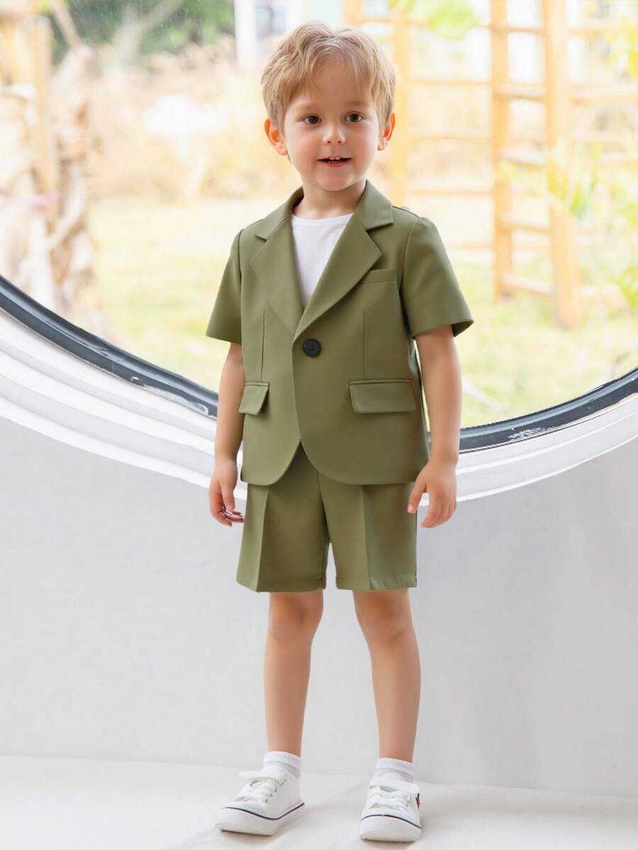 2 peças/Conjunto Terno Juvenil Jaqueta + Shorts, Uso Casual Diário, Apresentação Escolar, Casamento, Festa, Verão