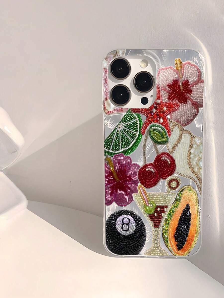 1 pieza Funda de teléfono suave, brillante y lisa, compatible con Apple 16/16 PLUS/16 PRO/16 PRO MAX, personalizada, impermeable, a prueba de huellas dactilares y resistente a arañazos, con estampado de flores de cerezo y conchas marinas en estilo IMD