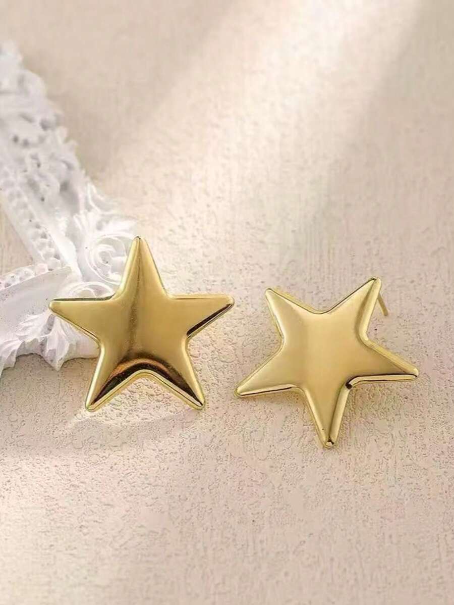 1 paire de boucles d'oreilles à tige en acier inoxydable à la mode pour femmes, forme d'étoile et géométrique, boucles d'oreilles minimalistes