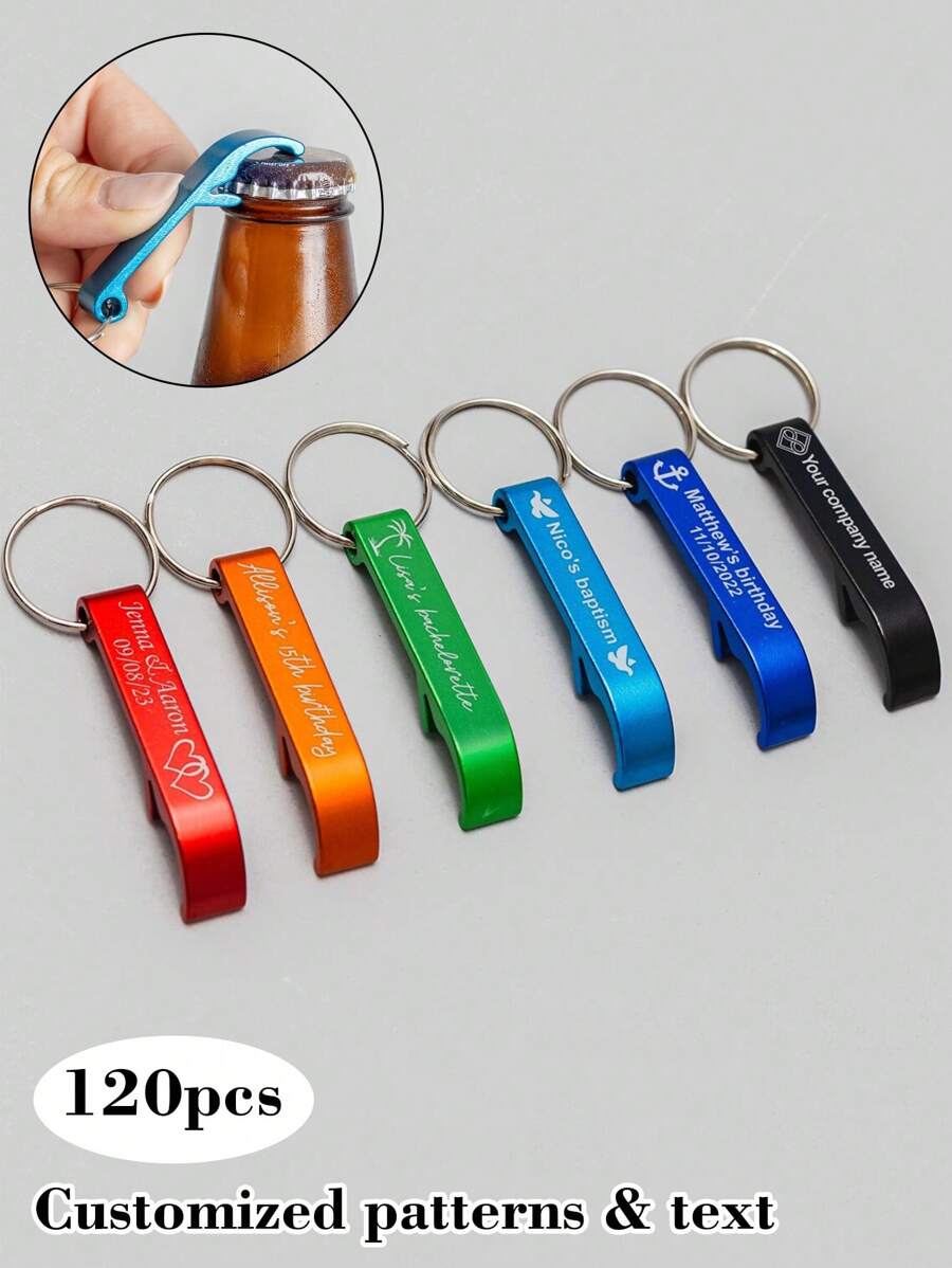 Set personalizzato da 10/30/60/120 pezzi di apribottiglie colorati, semplici apribottiglie manuali con portachiavi, compatti e portatili, accessori pratici per feste e vino, adatti per birra e acqua gassata, souvenir di matrimonio creativo personalizzato