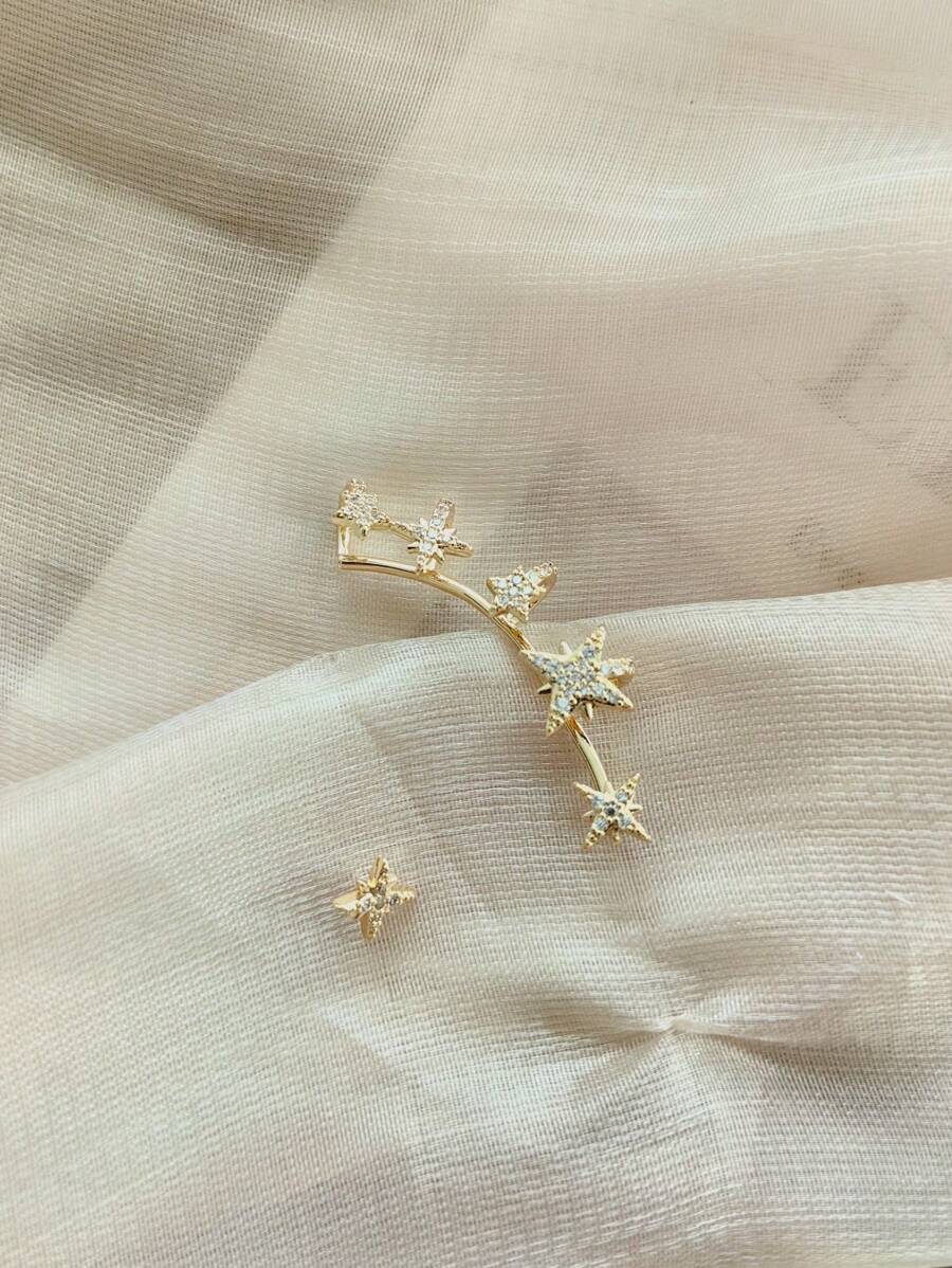 Brinco Ear Cuff Orelha Esquerda Cravejada Com Zircônia Com Brinco De Ponto