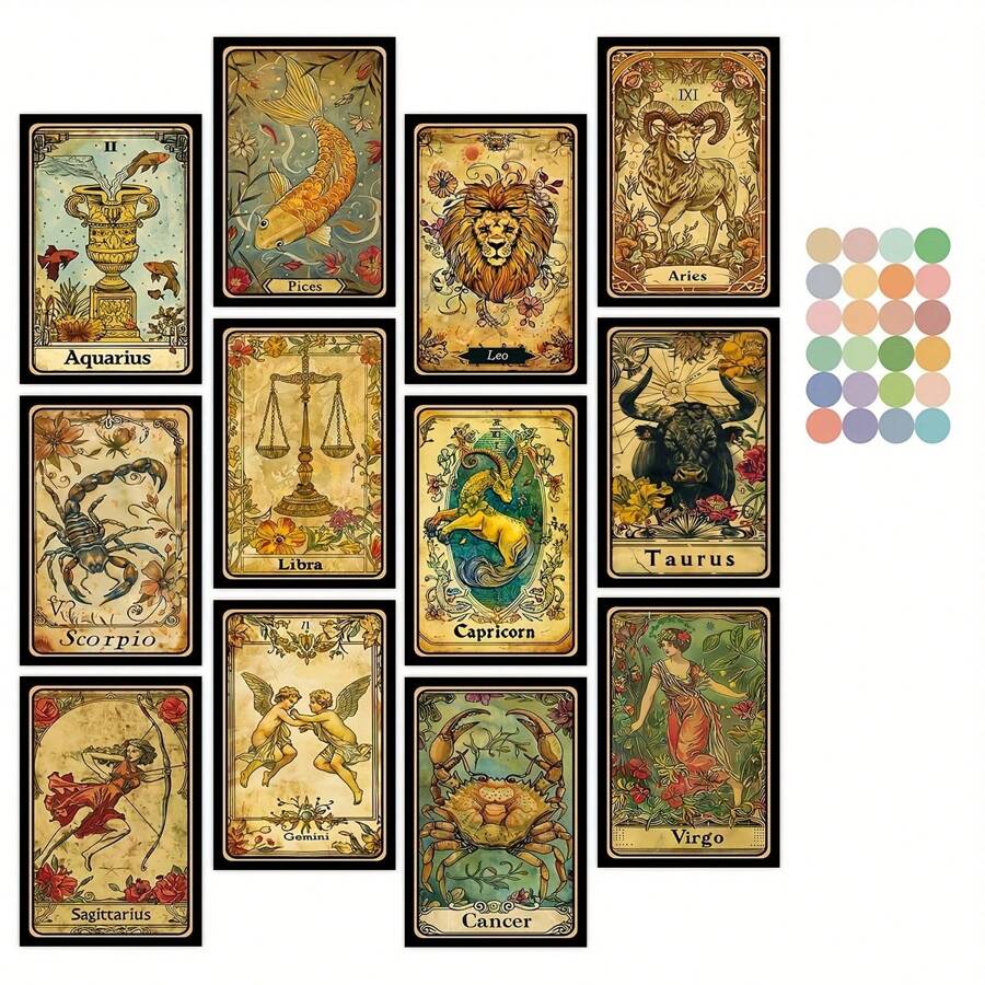 12 autocollants décoratifs pour mur, divination et insight de cartes arithmétiques avancées, décoration de cartes de prédiction amusante, thème classique du tarot, cadre photo mural et cadre photo, scrapbooking, etc.