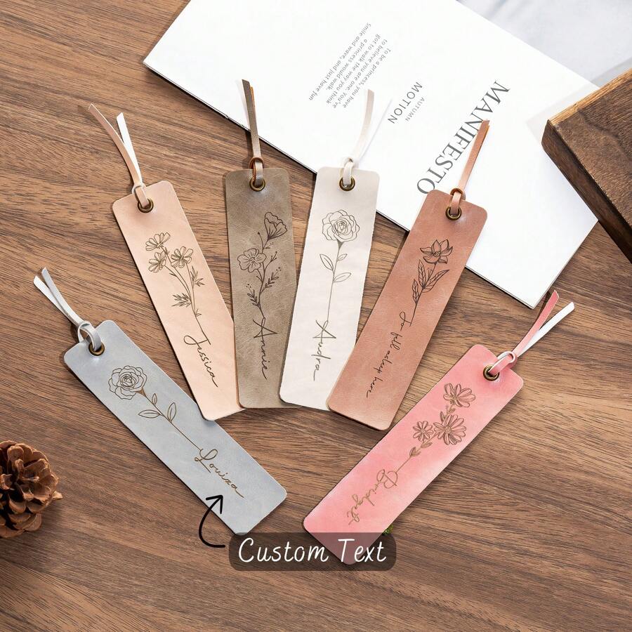 Custom Birthday Flower Leather Bookmark, Engraved Name Bookmark, Gift For Book Lover Gift Valentine's Day, Bridesmaid Gift,Wedding Gift Back To School, Thank You Gift, Gift For Colleagues Office Team, Halloween Christmas Gift, Gifts For Her, Family, Friends, Students, Workers, Teachers