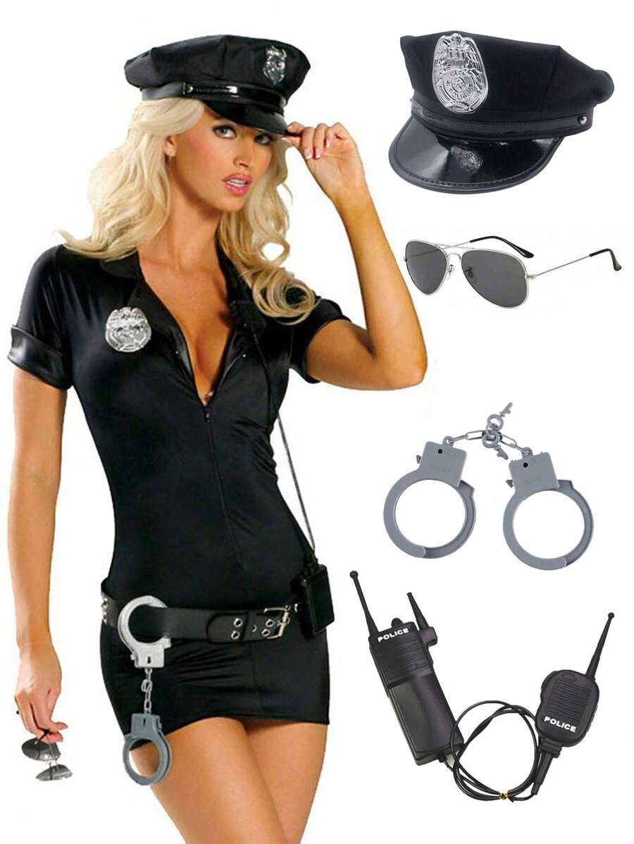 Partykosten Rollenspiel Spaß Requisite Polizeimütze, Uniform Accessoires, geeignet für Halloween, Valentinstag, Geschenk, Sommer, Partykostüm, vielseitig einsetzbar, sexy Kostüm, Partyartikel, Kostümzubehör-Set, einsetzbar für Veranstaltungen, Partys, Strand, Urlaub, Strandpartys und den täglichen Gebrauch