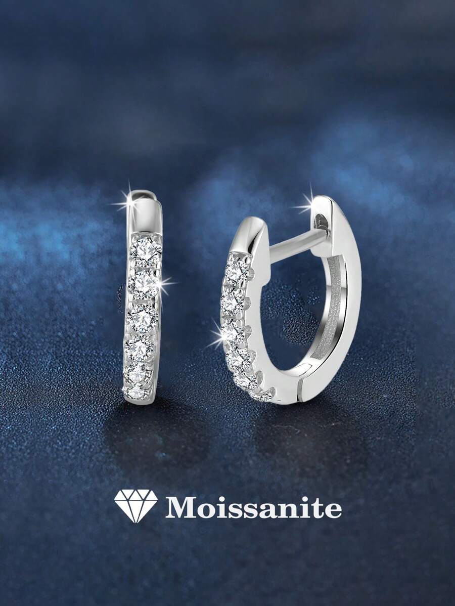 2 peças de brincos minimalistas e modernos de prata esterlina 925 com moissanita em formato de U, adequados para uso diário feminino, festas, férias, dia dos namorados, dia das mães, joias para presente de aniversário