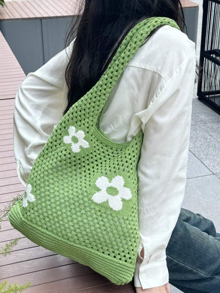Bolsa de praia feminina Summer Flower, bolsa de crochê, bolsa de praia, bolsa de viagem de grande capacidade, bolsa de compras de malha, bolsa de ombro com capacidade para livros, adequada para estudantes universitárias, casual para mulheres, presente de Dia dos Namorados, presente de casamento, presente para professores