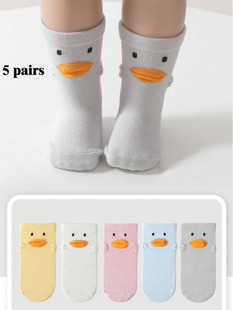 5 Pairs Of Breathable Socks For Children Aged 0-5 In Spring And Summer, Comfortable, High Elasticity, Duck, Cute, Baby Socks, Floor Socks