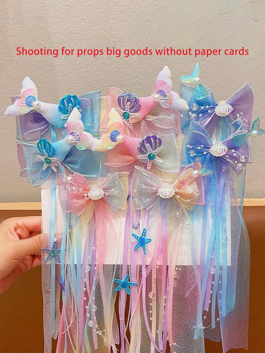 1 pièce Serre-tête sirène pour enfants, joli clip à nœud papillon, accessoire de cheveux en forme de coquillage de sirène adorable pour les filles, été