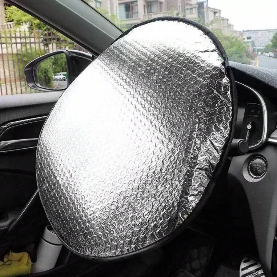 1 pieza Cubierta de volante de coche de verano de aluminio, protección de calor y anti quemaduras, cubierta plegable de película de aluminio, cubierta parasol, cubierta anti suciedad del volante del coche, cubierta del mango del coche, cubierta de volante de coche de película