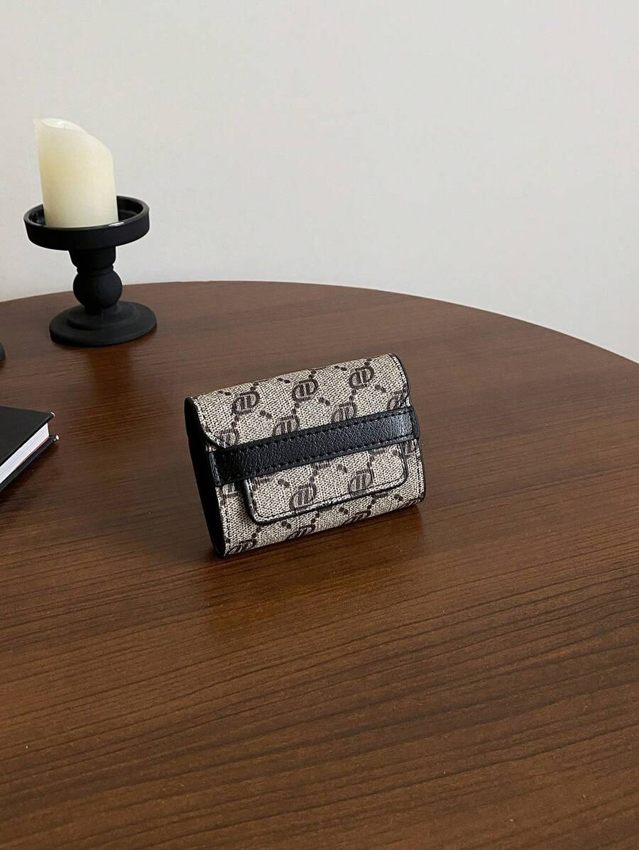 3-Fold Women Flap Snap Button Short Wallet Black Flower Print Classic Multi-Card Slots Vintage Coin Purse Anti-RFID Credit Card Holder For Women Wallet Mini Wallet Purse Wallet Small Wallet Wallet Cute Wallet