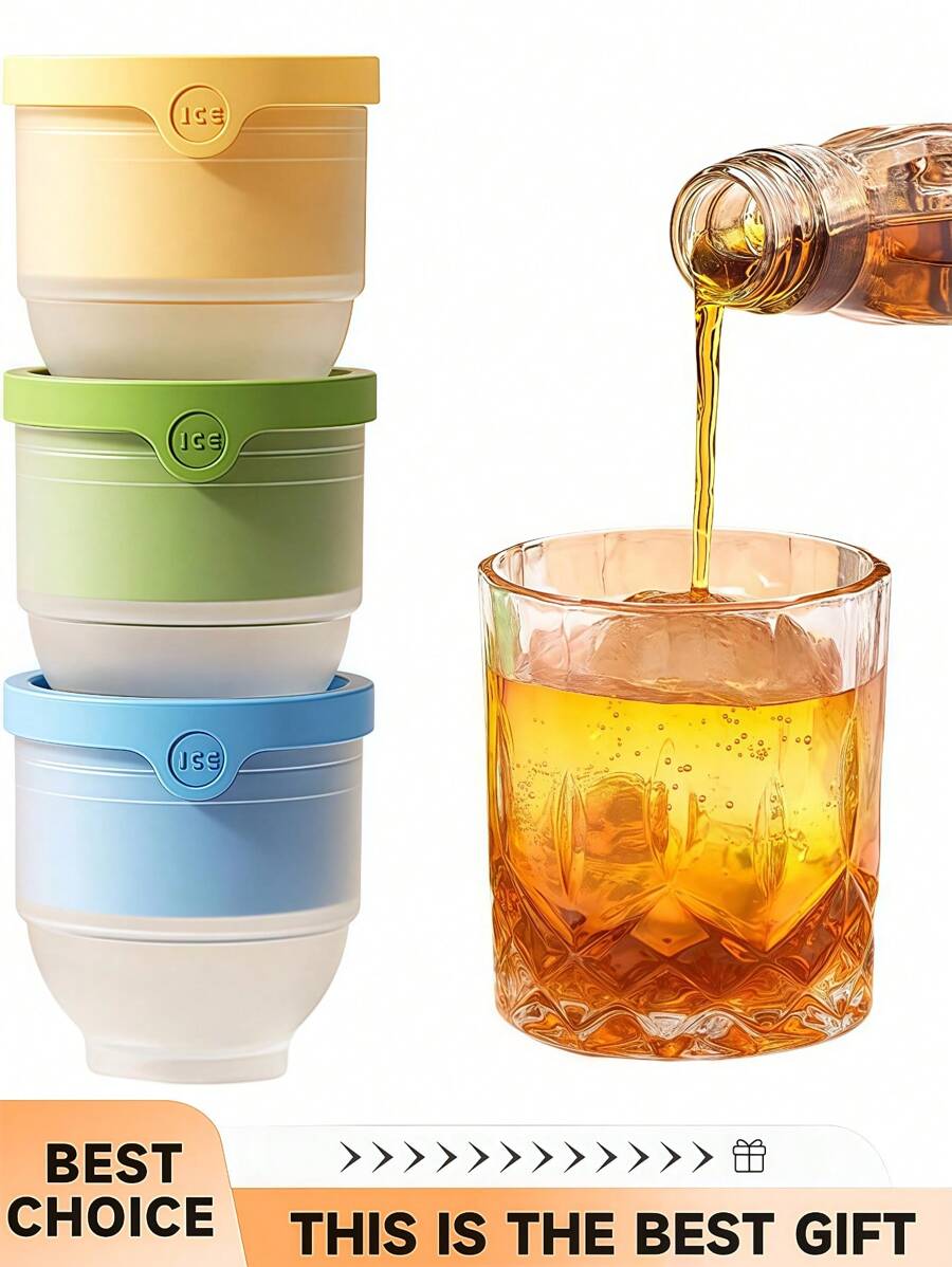 3 pièces Bac à glaçons en silicone, moule à glaçons ronds pour whisky, moules à boules de glace en silicone pour cocktails, réutilisables, convenant au réfrigérateur, au chocolat, à la nourriture pour bébé, aux jus, aux boissons, aux cocktails, au bourbon ou comme cadeau