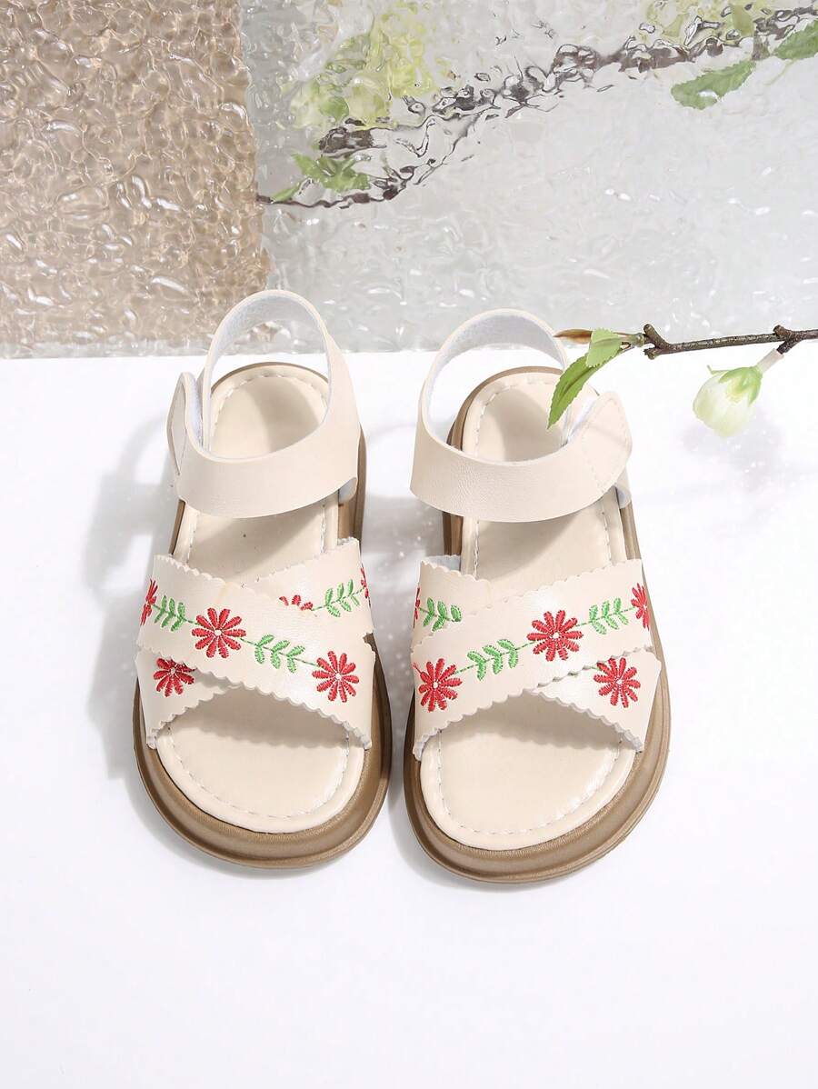 1 par de Sandalias de playa trenzadas de moda con punta abierta para niñas, con suela plana, ideales para el verano