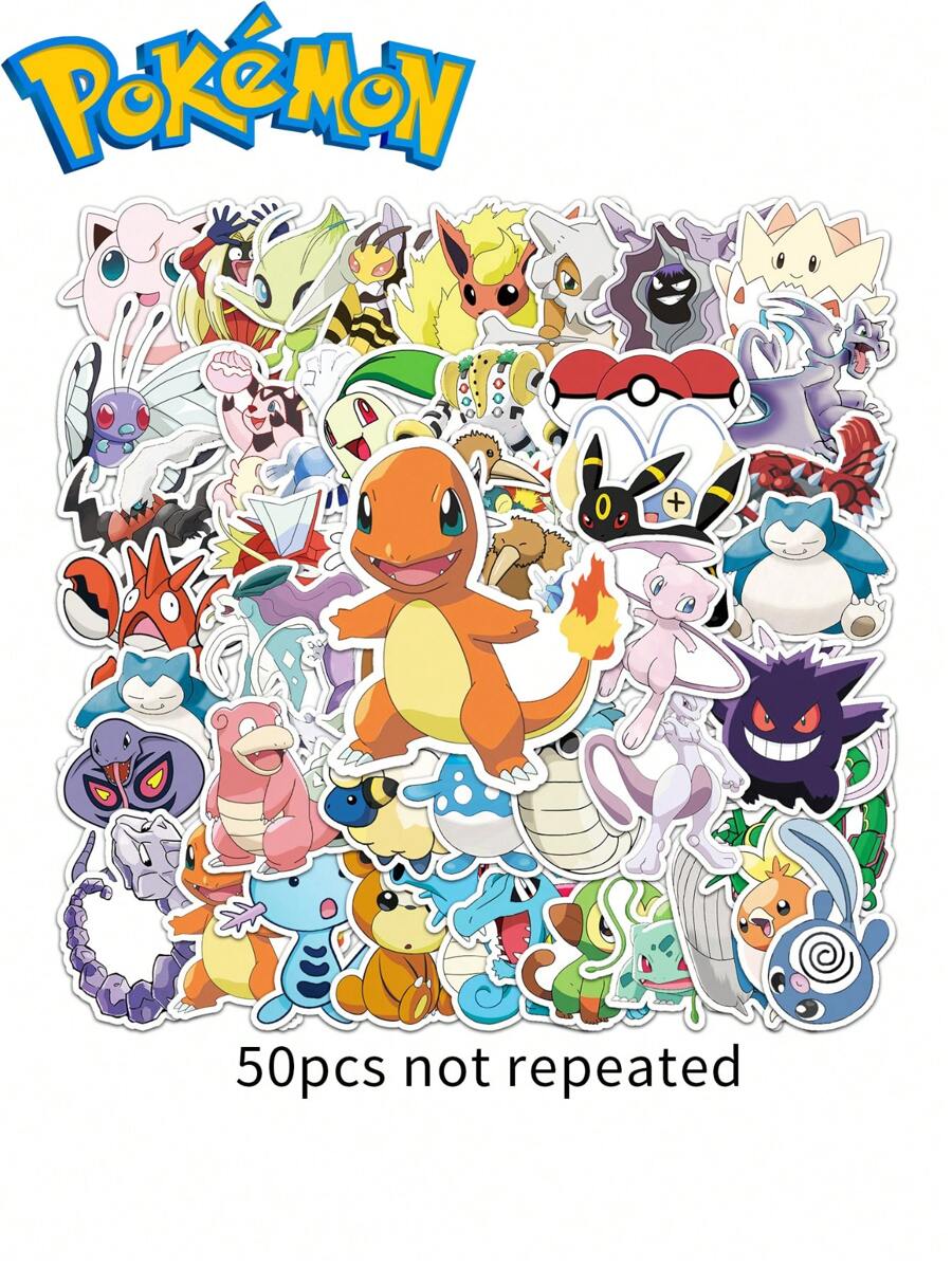 pokemon 50pcs Pokemon, Pikachu Stickers, Notebook Luggage, Notebook, Skateboard Decoration Stickers, Birthday Gift Toys, Pikachu, Handmade Sets, Are Ideal Gifts For Enthusiasts