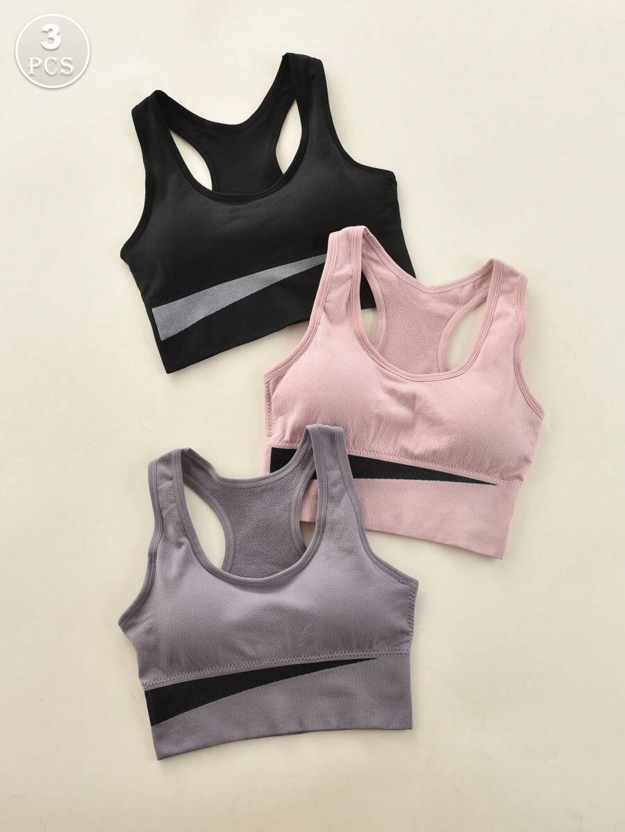 3pcs/Set Women Colorful Wireless Shockproof Sports Bra For Running, Fitness, Yoga