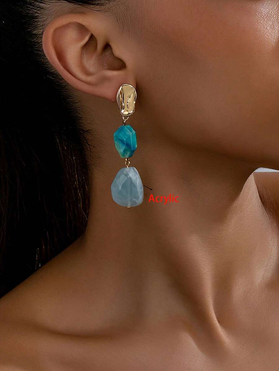1 Pair Vintage Bohemian Style Elegant Resin Asymmetrical Texture Oval Earrings, Versatile