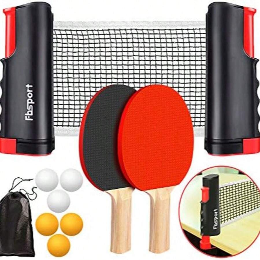 FBSPORT Ping Pong Paddle Set, Portable Table Tennis Set With Retractable Net, Rackets, Balls And Carry Bag For Indoor/Outdoor Games (The English Letters On The Ping Pong Paddles Are Screen Printed And There May Be Slight Black Blemishes. Paddles With Or Without English Letters Will Be Randomly Shipped)
