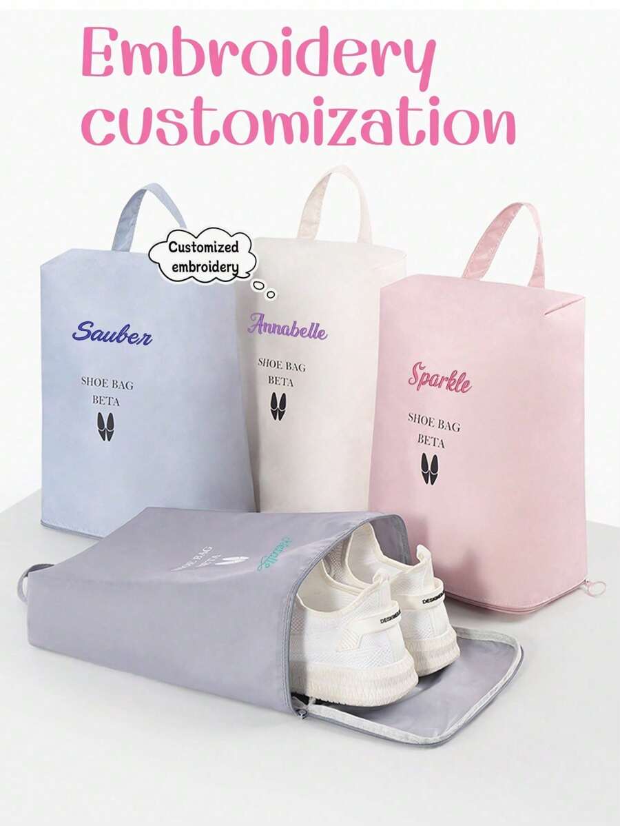 1 pièce Sac de rangement pour chaussures personnalisé avec broderie, sac de voyage portable grande capacité pour chaussures, organiseur de chaussures pour voyage d'affaires et vacances, couvre-chaussures de sport et de pantoufles, sac à chaussures imperméable, anti-poussière et anti-humidité, sac à chaussures dédié au fitness et aux voyages, convient pour un usage quotidien, cadeau pour la famille, les amis, la mère, le père, convient pour la fête des mères, la fête des pères, la Saint-Valentin, la fête des infirmières, Noël, cadeau d'anniversaire personnalisé