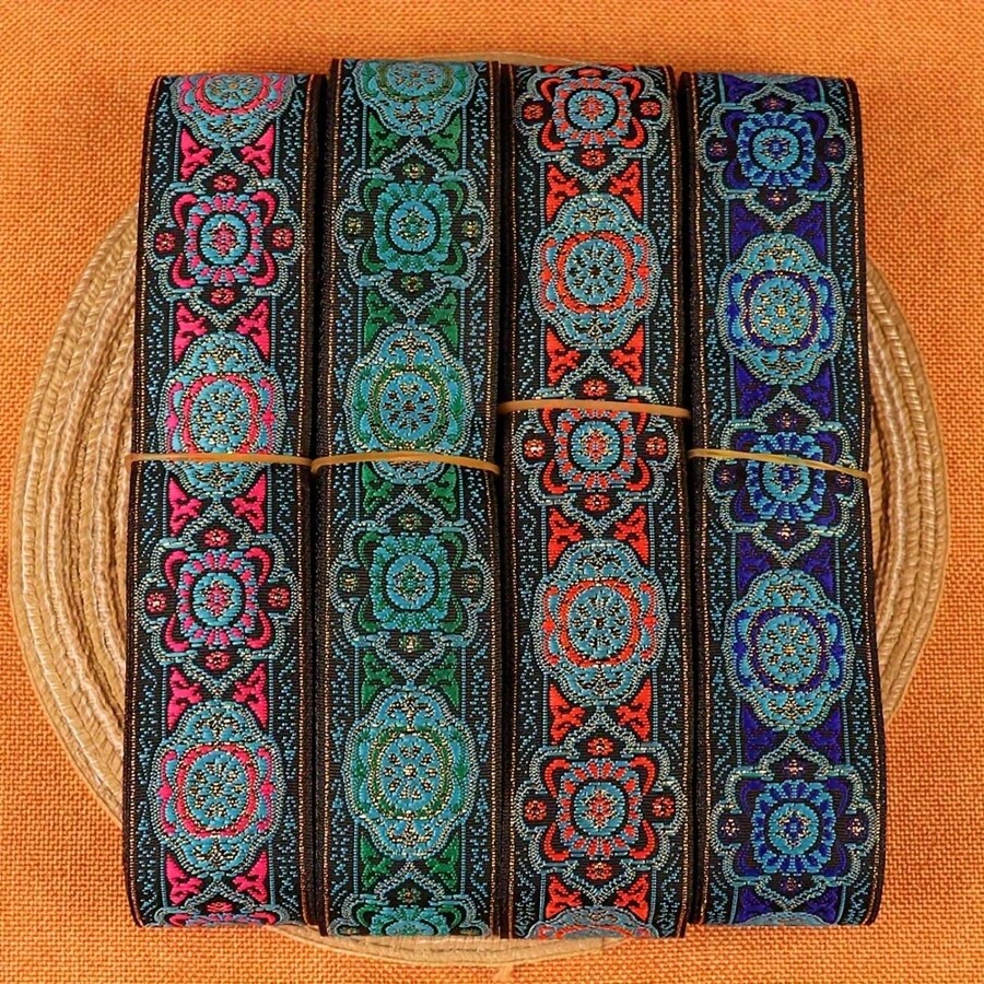 Fita jacquard geométrica de 3,3 cm de largura, fita de renda trançada para projetos de costura faça você mesmo em roupas