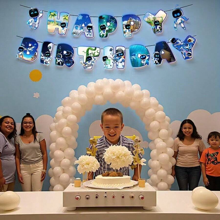 1 set decorațiuni de fundal cu robot spațial La mulți ani, accesorii pentru petrecere de ziua de naștere
