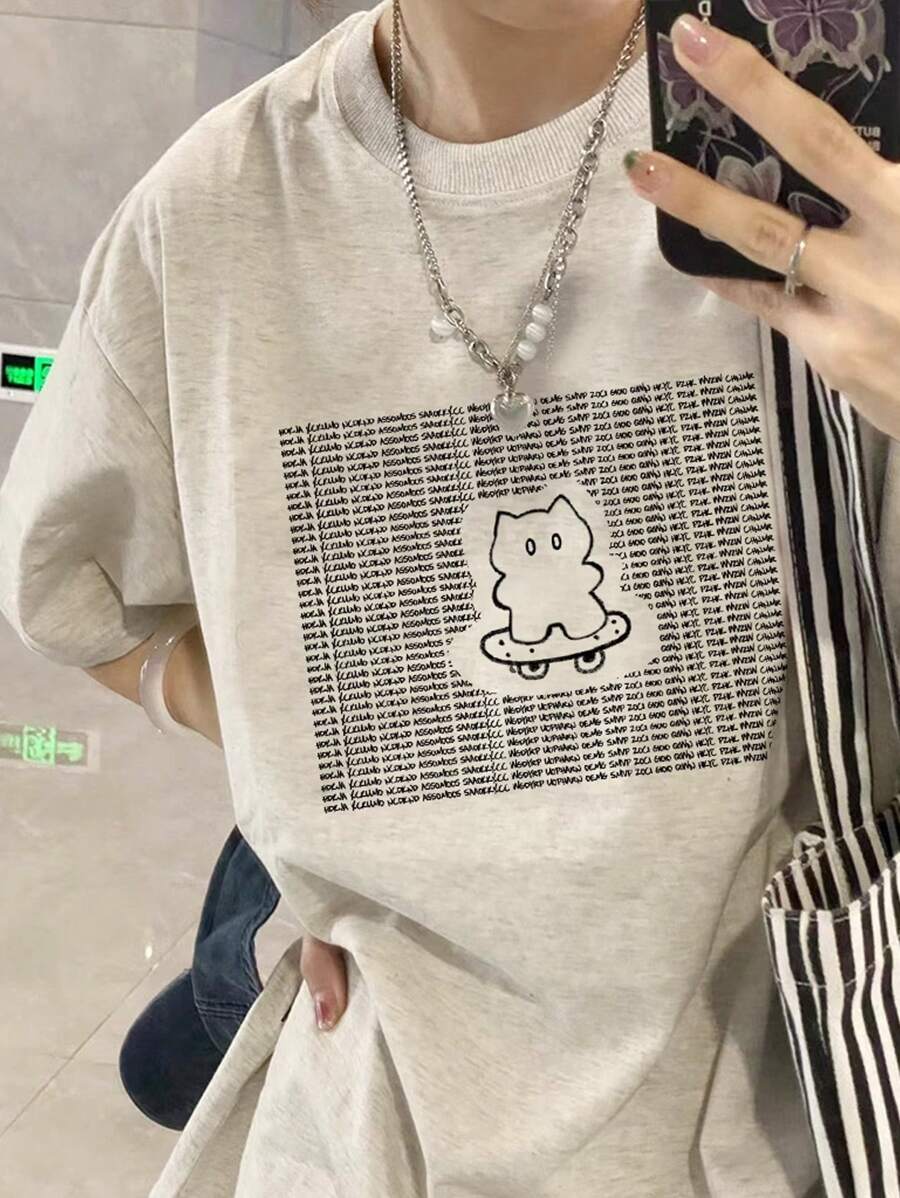 Made In Japan, Spring/Summer Cotton, Round Neck, Loose Fit, Versatile, Simple, English Print Short-Sleeve T-Shirt