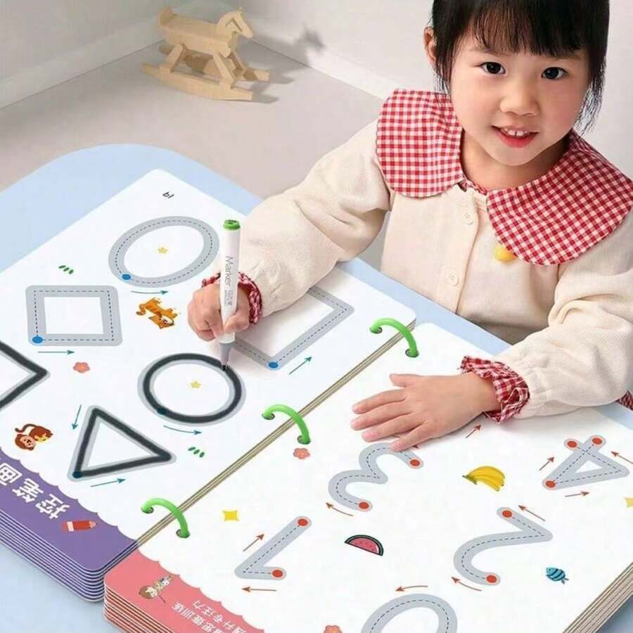 36 Pages/Book, 4 Options (Basic Strokes, Fun Numbers, Whole Brain Development, Dotted Painting), Reusable Handwriting Practice Notebook, Children Early Education Pencil Control Training Book, Kindergarten Practice Worksheet, Fun Erasable Entry-Level Calligraphy, School Workbook For Learning English Alphabet, Montessori Educational Books, Cognitive Training. (Includes 2 Pens And 1 Whiteboard Eraser)