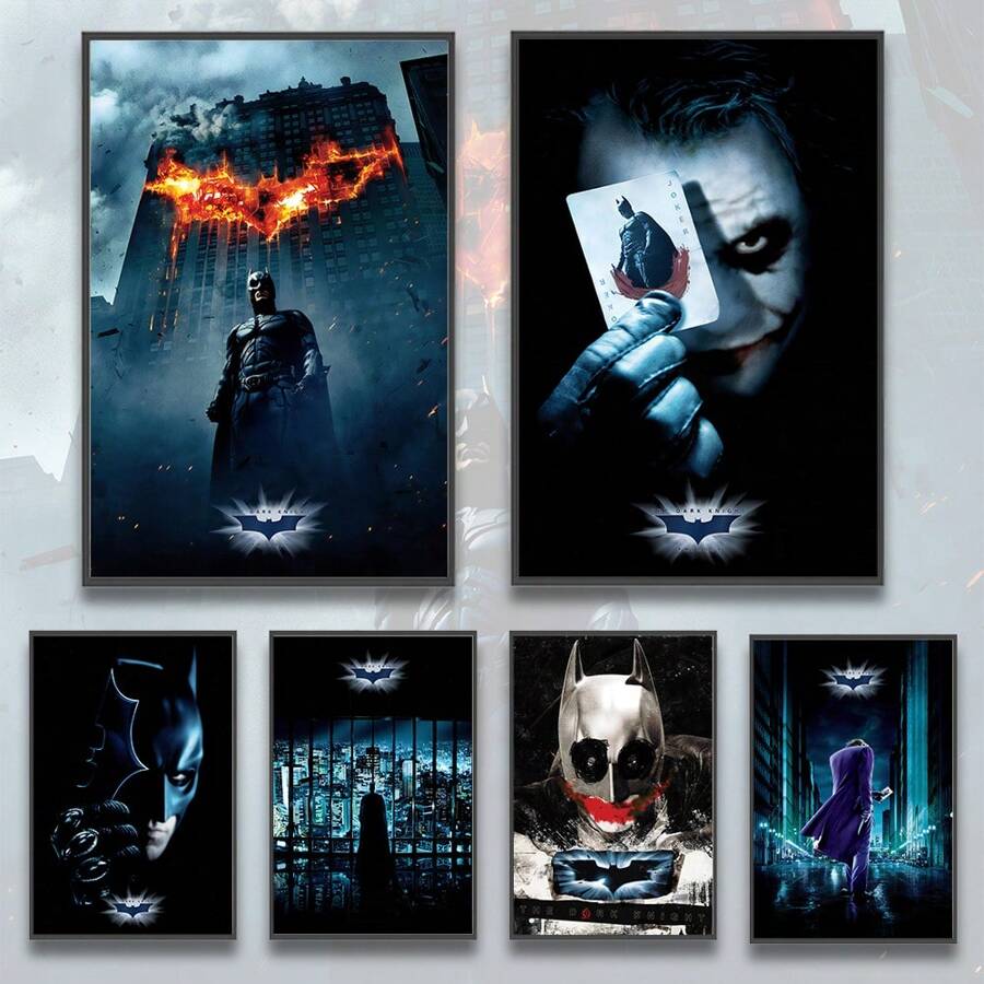 WB 1/15PCS DC Batman The Dark Knight Poster Movie Figures Home Decoration Painting Wall Art Bedroom Cartoons Decor Wallpaper Wall Bedroom Decoration - Frameless