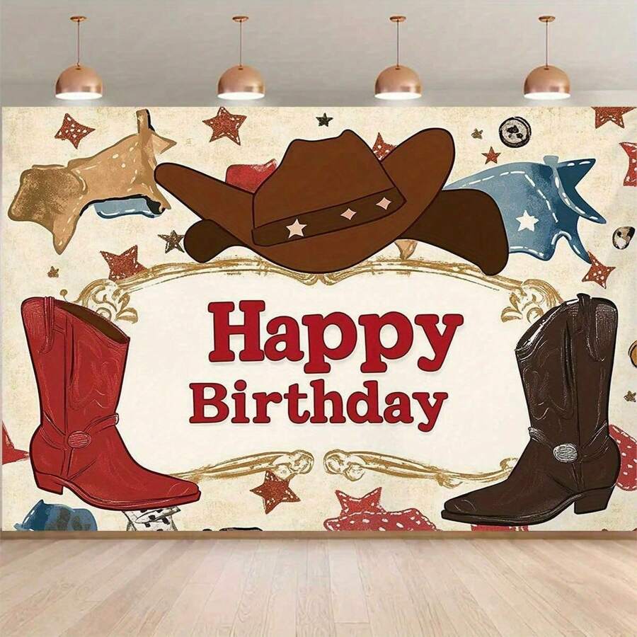 Birthday Backdrop Design With Denim Elements Surrounding "Happy Birthday" Text, Suitable For Indoor And Outdoor Celebration Activities Decor, Party Decoration, Photography Background, Selfie Wall