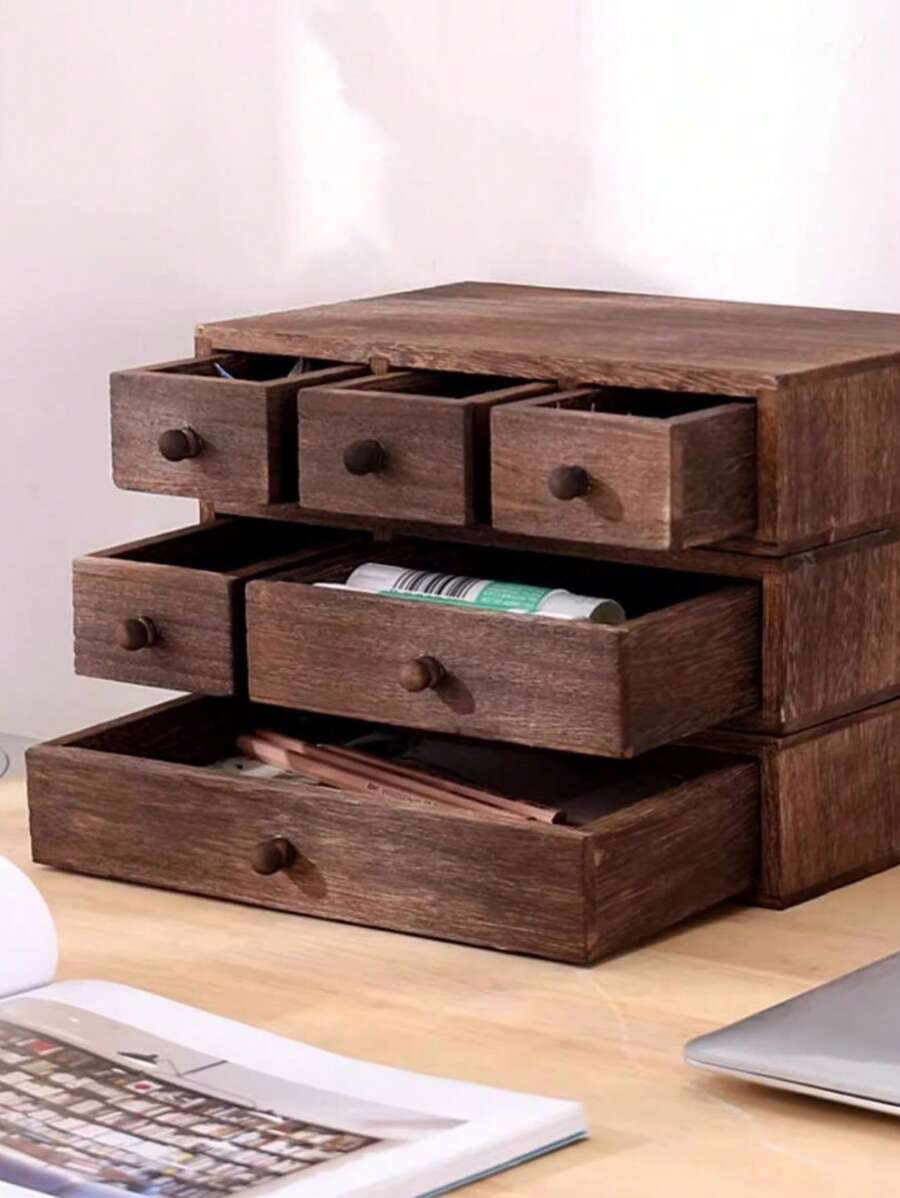 1 Stück Retro Holz Schreibtisch Schublade Aufbewahrungsbox, Vintage Stil Büroorganizer mit Schublade, rustikaler Schreibtisch Aufbewahrungsschrank