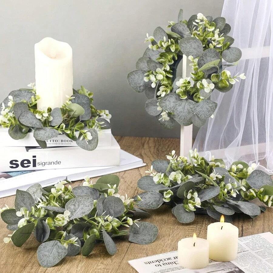 1/2pcs Artificial Plastic Eucalyptus Wreath, Suitable For Farmhouse Holidays, Celebrations, Parties, Home Porch, Christmas, Halloween, Spring Festival Decoration. The Small Wreath Can Be Used Indoor Or Outdoor, Hang Above Fireplace, Front Door Or Living Room Wall.