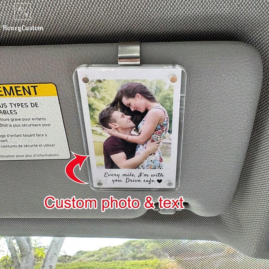 1pc Custom Acrylic Magnetic Personalized Photo Holder Car Picture Frame, Personalized Acrylic Vertical Car Sun Visor Photo Frame Clip, Custom Digital Photo Frame, Custom Visor Photo 2.36x3.54 Inch Car Photo,Car Picture Holder,Customizable Car Decor
