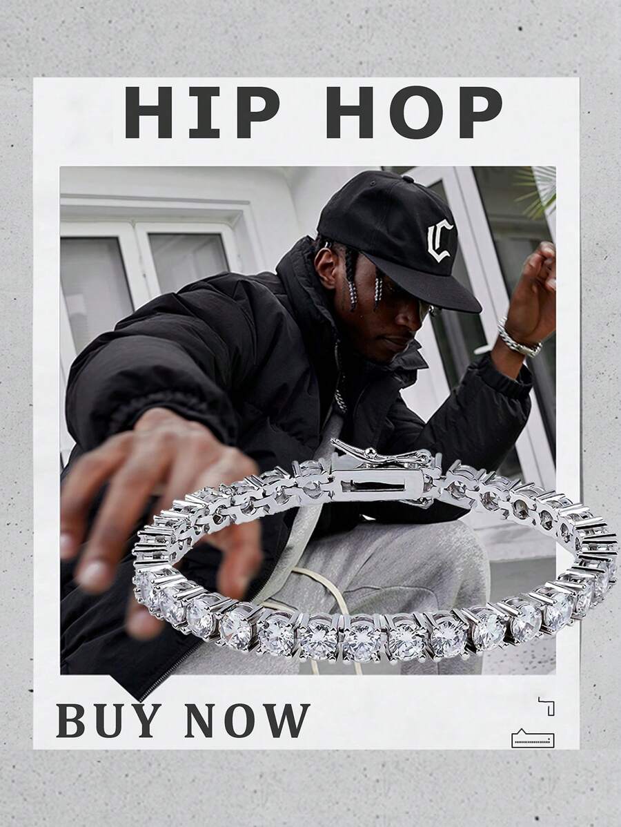 1 pieza Brazalete de Moissanita de imitación lujoso y simple, brazalete de tenis de circonita unisex estilo hip-hop, joyas de moda para uso diario, elegante para fiestas, opción de regalo perfecta