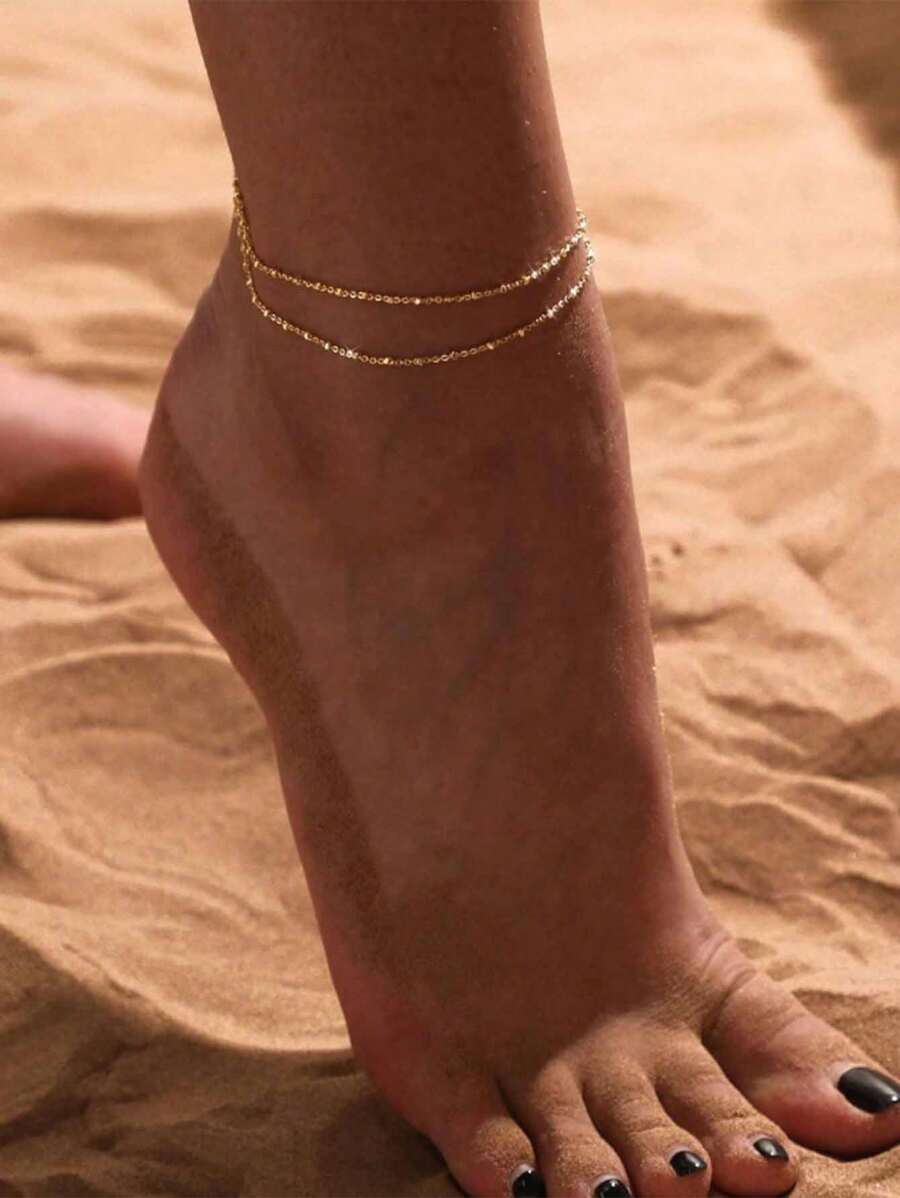 1 pieza Tobillera minimalista de doble capa, moda versátil y sexy para playa, fiesta y resort, regalo ideal para el verano
