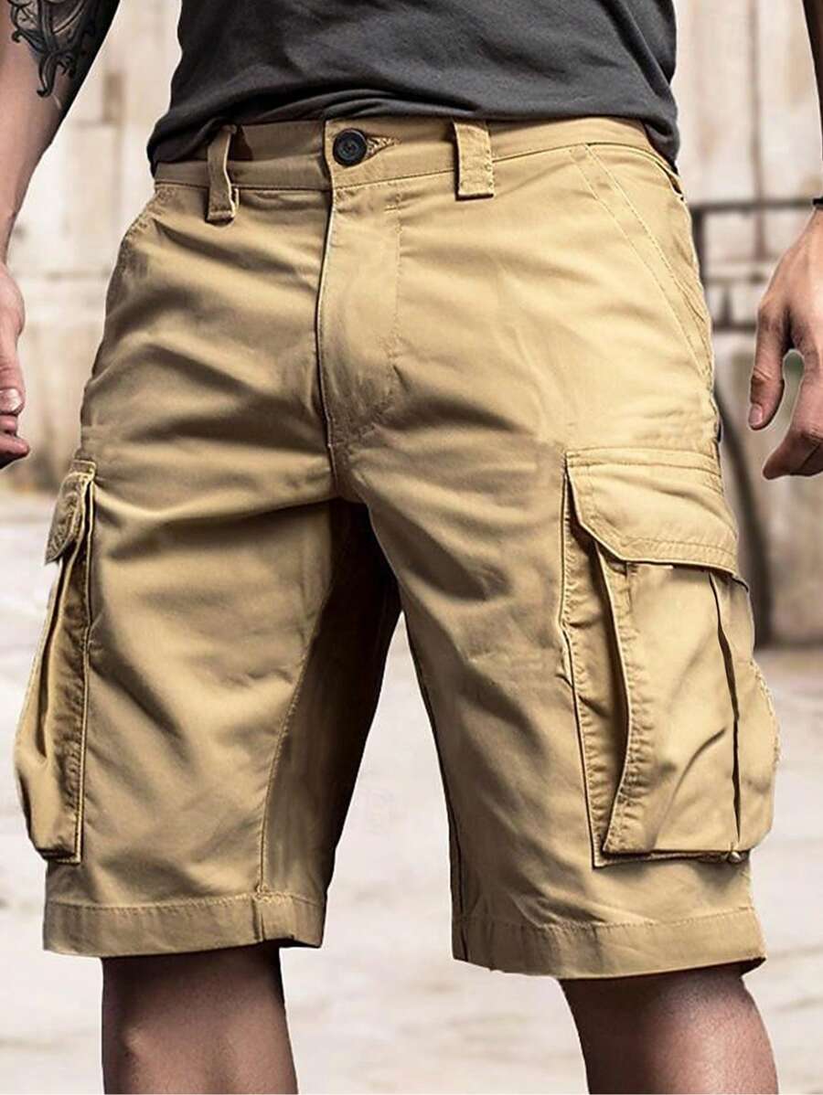 Short cargo classique, short cargo ample et décontracté à plusieurs poches pour hommes pour l'extérieur, le travail et l'été. Short cargo ample et décontracté de couleur unie pour homme, short Bermuda