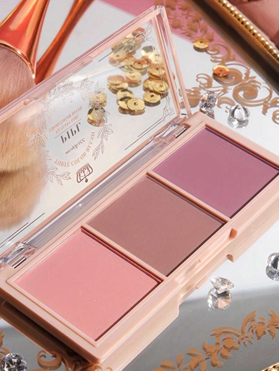 1pc 3-Color Natural Matte Blush Palette: Nude, Natural Matte Apricot, Natural Matte Tea Rose Color Blush