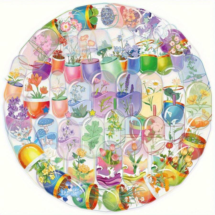 50PCS Transparent Capsule Flower Cartoon Decals Graffiti Vinyl Decorated Suitcase Water Bottle DIY Skateboard Luggage Helmet Self Adhesive