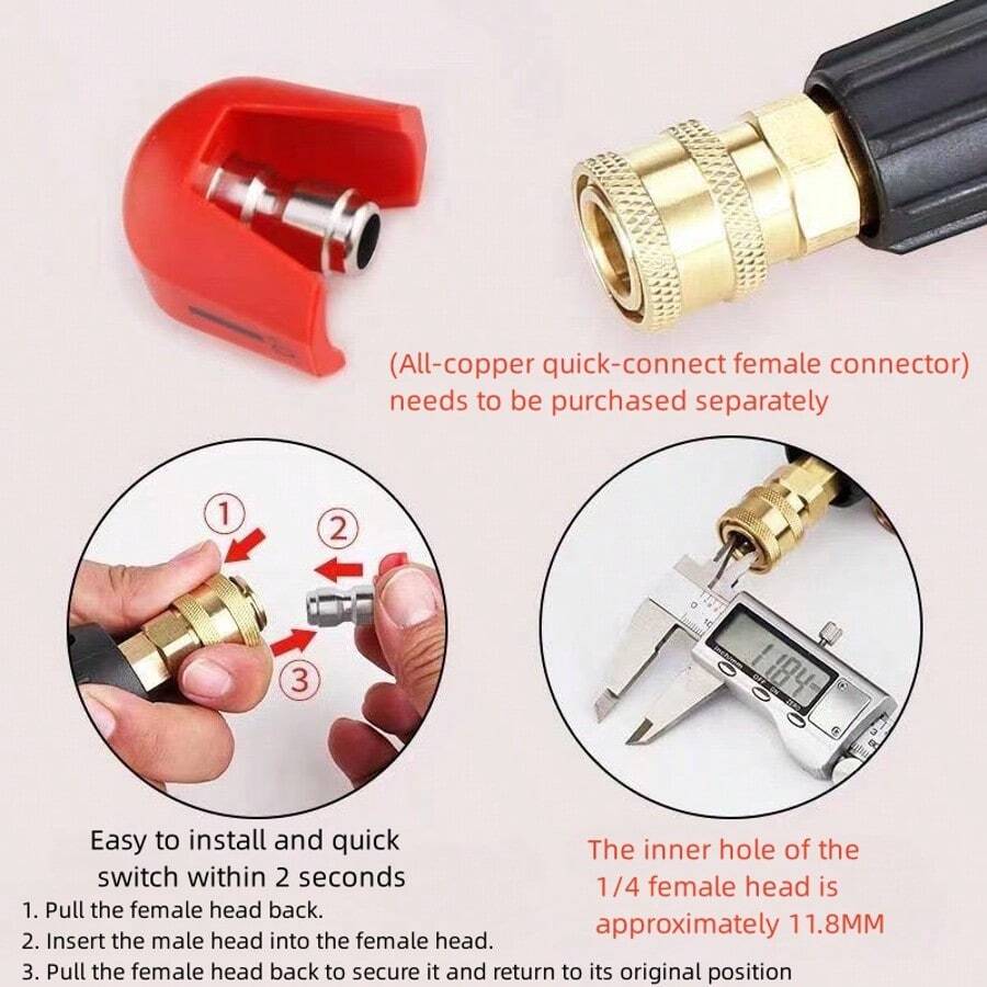 Hochdruck-Waschpistole, Multifunktions-Sprühdüse, 1/4" Kupfer-Drehgelenk Schnellverbinder, 360° drehbarer Schnellverbinder für Reinigungszubehör für Zuhause