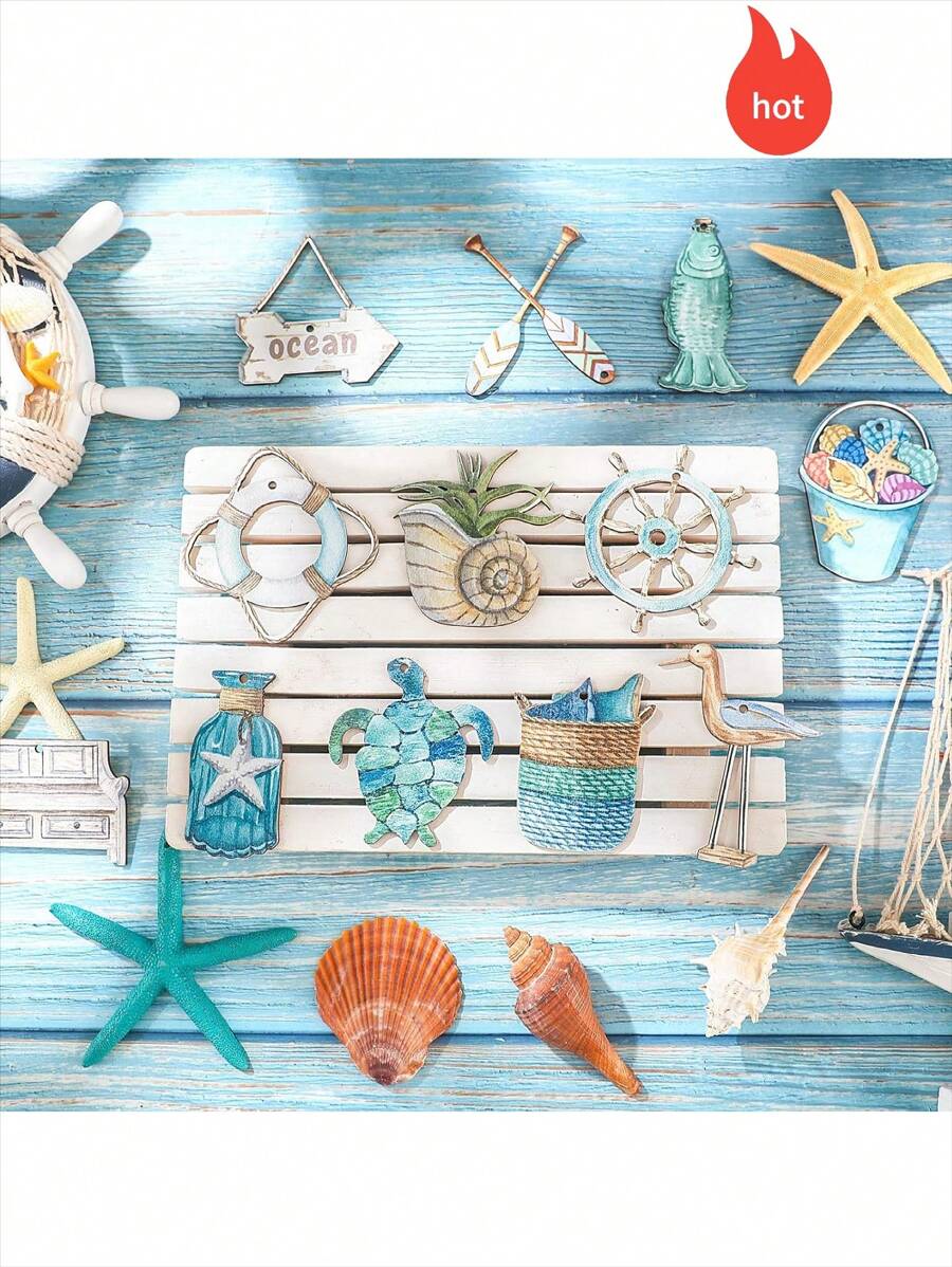 12 pièces/24 pièces/36 pièces/48 pièces Ornements en bois d'été, décorations d'arbres de plage océanique, tranches de bois de style côtier et nautique avec coquillages et poissons, décorations suspendues d'été, décoration d'intérieur d'été, petites décorations d'arbre de fête; inclut tortues, étoiles de mer, hippocampes et plus, ensemble complet, couleurs vibrantes, motifs vifs, un bel ensemble décoratif; peut être accroché aux murs, aux portes d'entrée, aux fenêtres, aux cheminées, etc.; convient également pour les fêtes de plage, peut créer une belle scène dans votre maison!