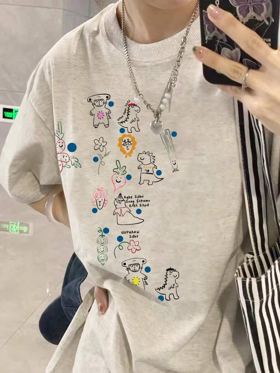 Made In Japan, Spring/Summer Cotton, Round Neck, Loose Fit, Versatile, Simple, English Print Short-Sleeve T-Shirt