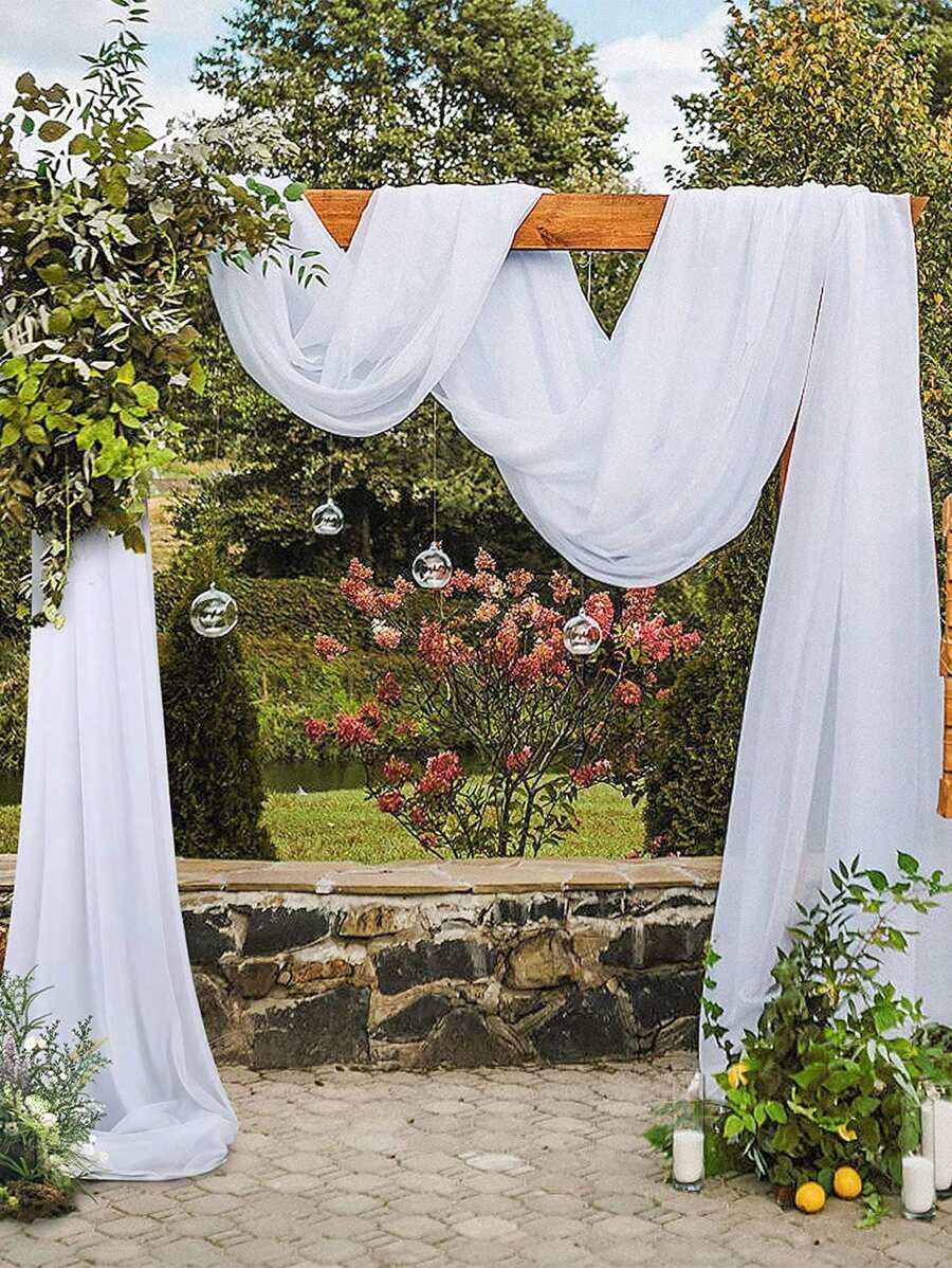 2pcs 6m White Chiffon Archway Fabric, Wedding Archway Fabric, Birthday Party Background Decoration, Polyester Romantic Party Decoration For Wedding, Wedding Party Bridal Shower Decor Room Decoration Supplies, Suitable For Wedding Archway, Stair Fence Decor, Chair Back Decoration, Sheer Mesh Door Curtain, Gauze Table Runner, Table Cover, Banquets Party Supplies