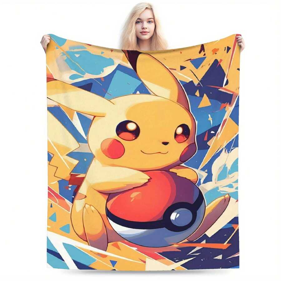 pokemon 1pc Pokemon Series Cartoon Print Flannel Blanket - Soft & Cozy Multipurpose Blanket Suitable For Living Room, Bedroom, Camping And Travel, Suitable For All Seasons, Bedroom Blanket | Cartoon Theme | Warm Blanket