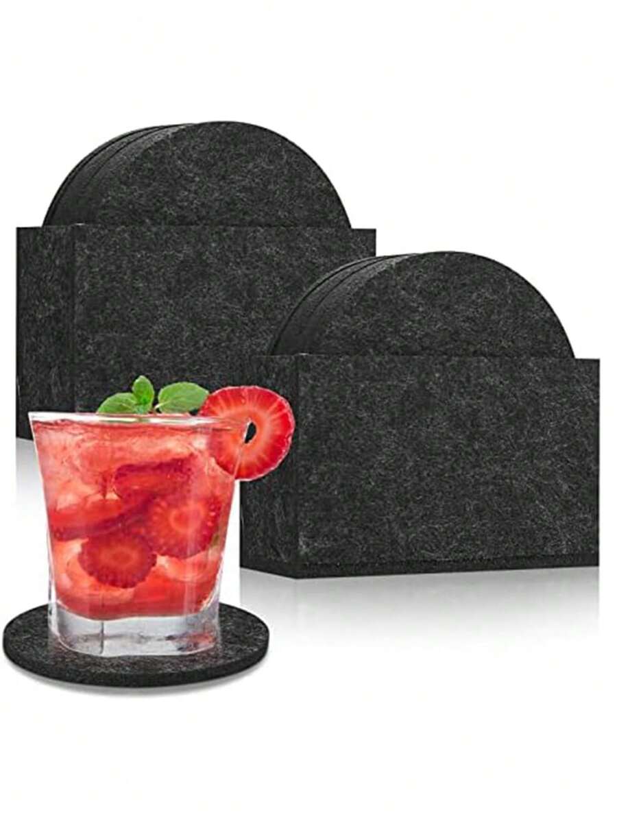 Pack Of 16 Round Felt Coasters For Glasses, Felt Coasters, Glass Coasters, Table Coasters With 2 Storage Boxes, For Cups, Table, Bar, Glass, Glasses