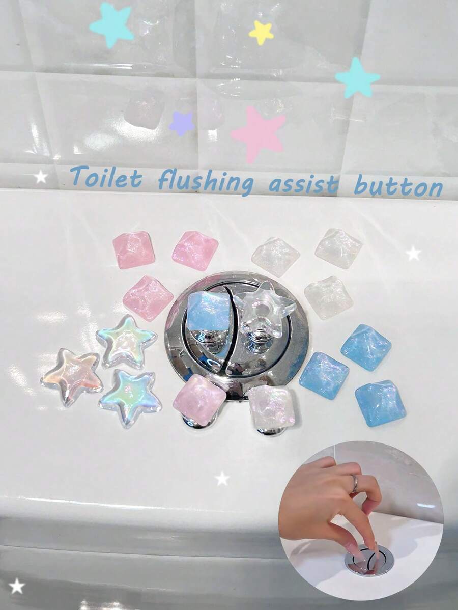 2 Pc Star-Shaped Square With A Fine Flash, An Auxiliary Button For Flushing The Toilet Tank, A Nail Art Enthusiast To Protect Their Nails, A Desktop, And A Standing Decoration For Car Interiors