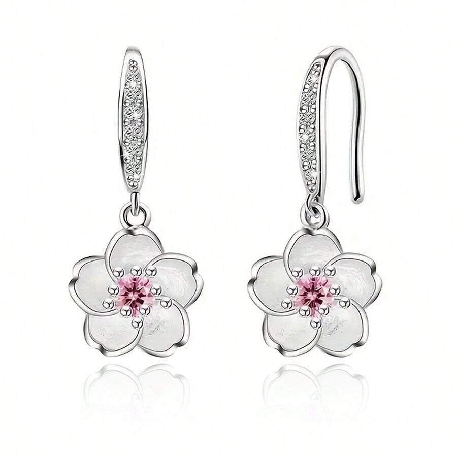 Orecchini in argento sterling 925, orecchini pendenti a forma di fiore con zirconia cubica, gioielli alla moda adatti per uso quotidiano, regali per compleanni e festa della mamma