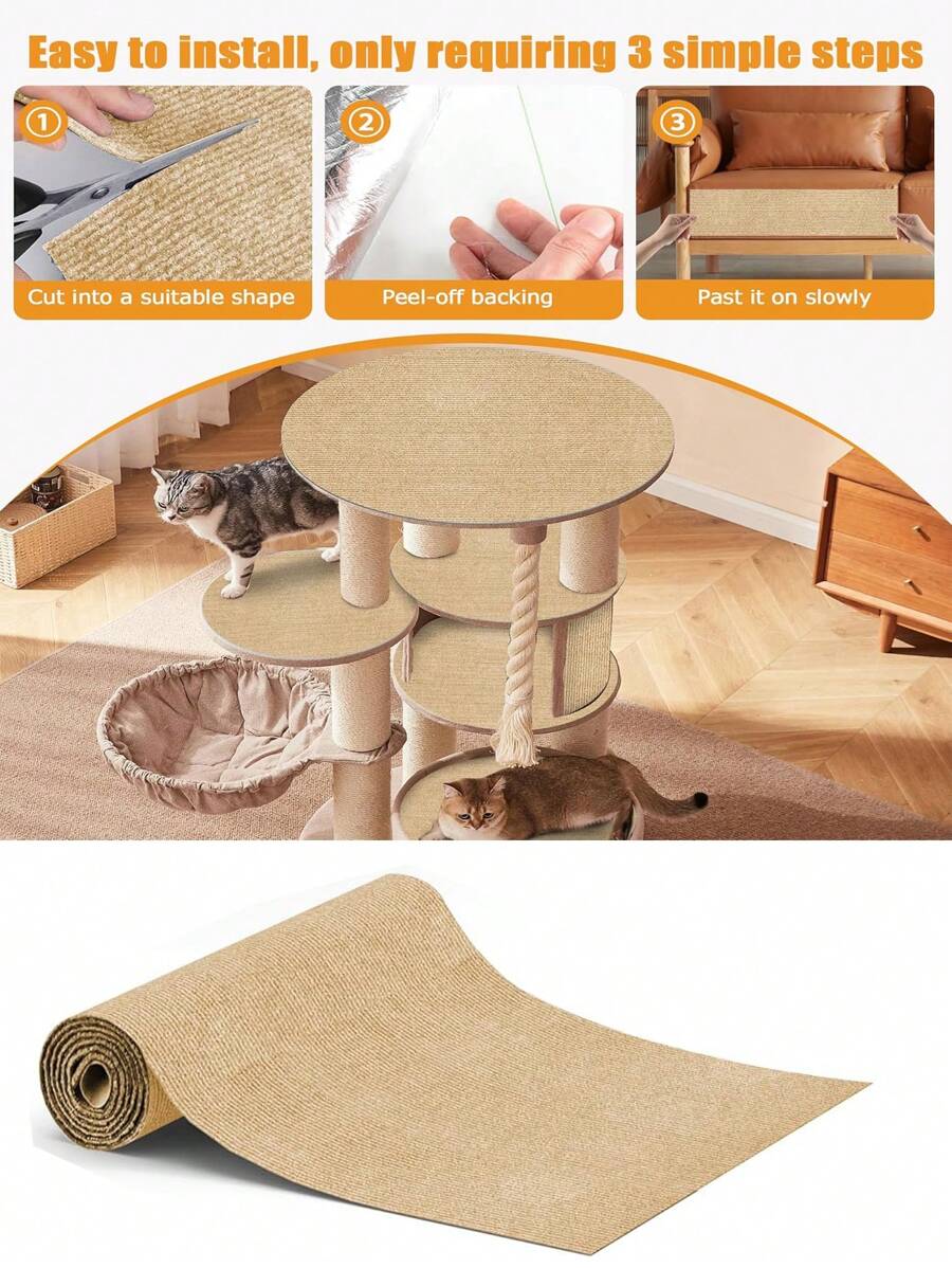 Anti Cat Scratch Sofa Cat Crawling Mat Grinding Climbing Frame Sofa Protection Self-Adhesive Carpet Furniture Protector Cats Scratch Board Cats Toys/Cat Scratching Post Wall Sticker Design, Multifunctional Cat Scratching Pad For Cats - Indoor Play And Scratching, Sofa And Furniture Protector - Perfect Gift For Cat Owners1pcs